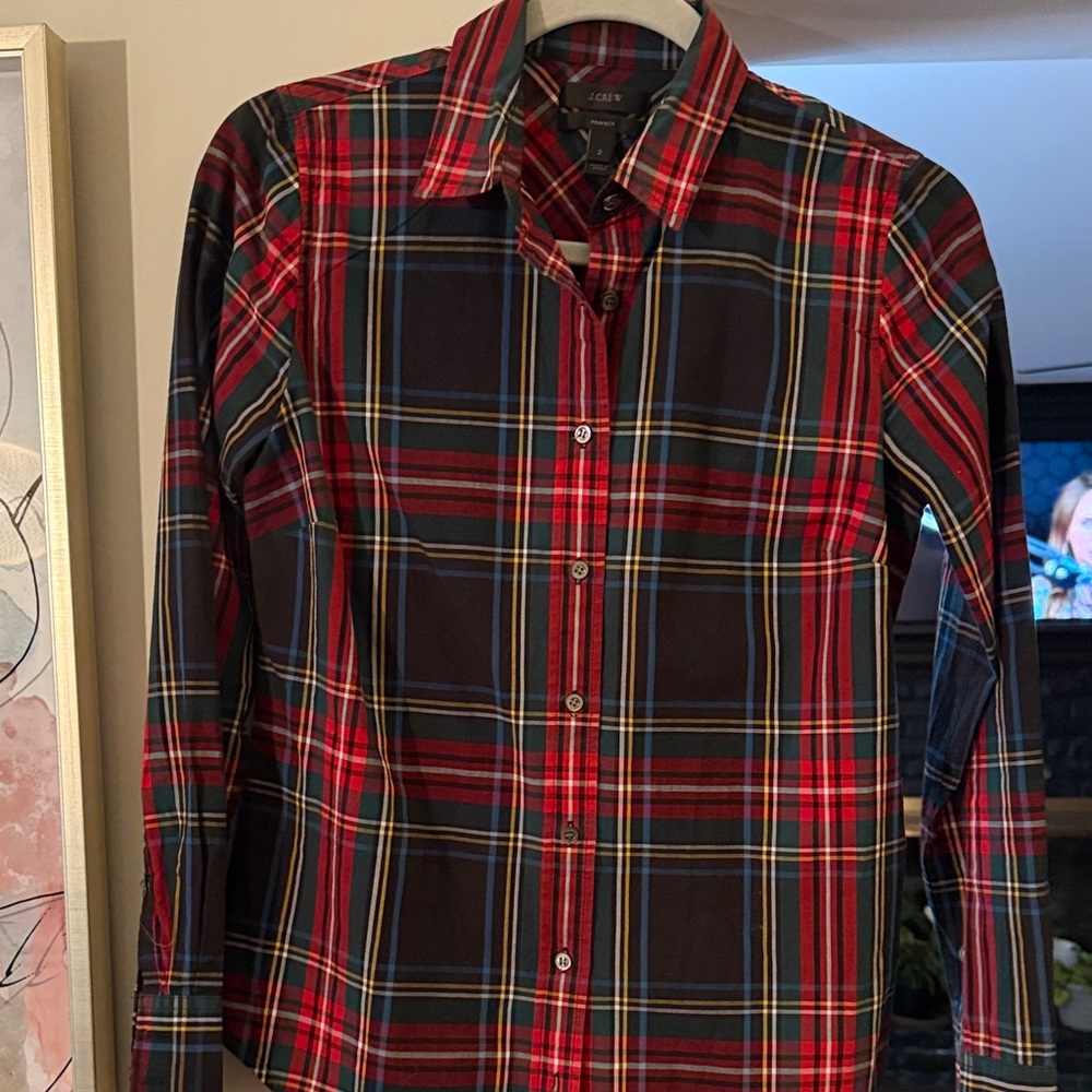 J. Crew Multicolor Plaid Button-Up Blouse